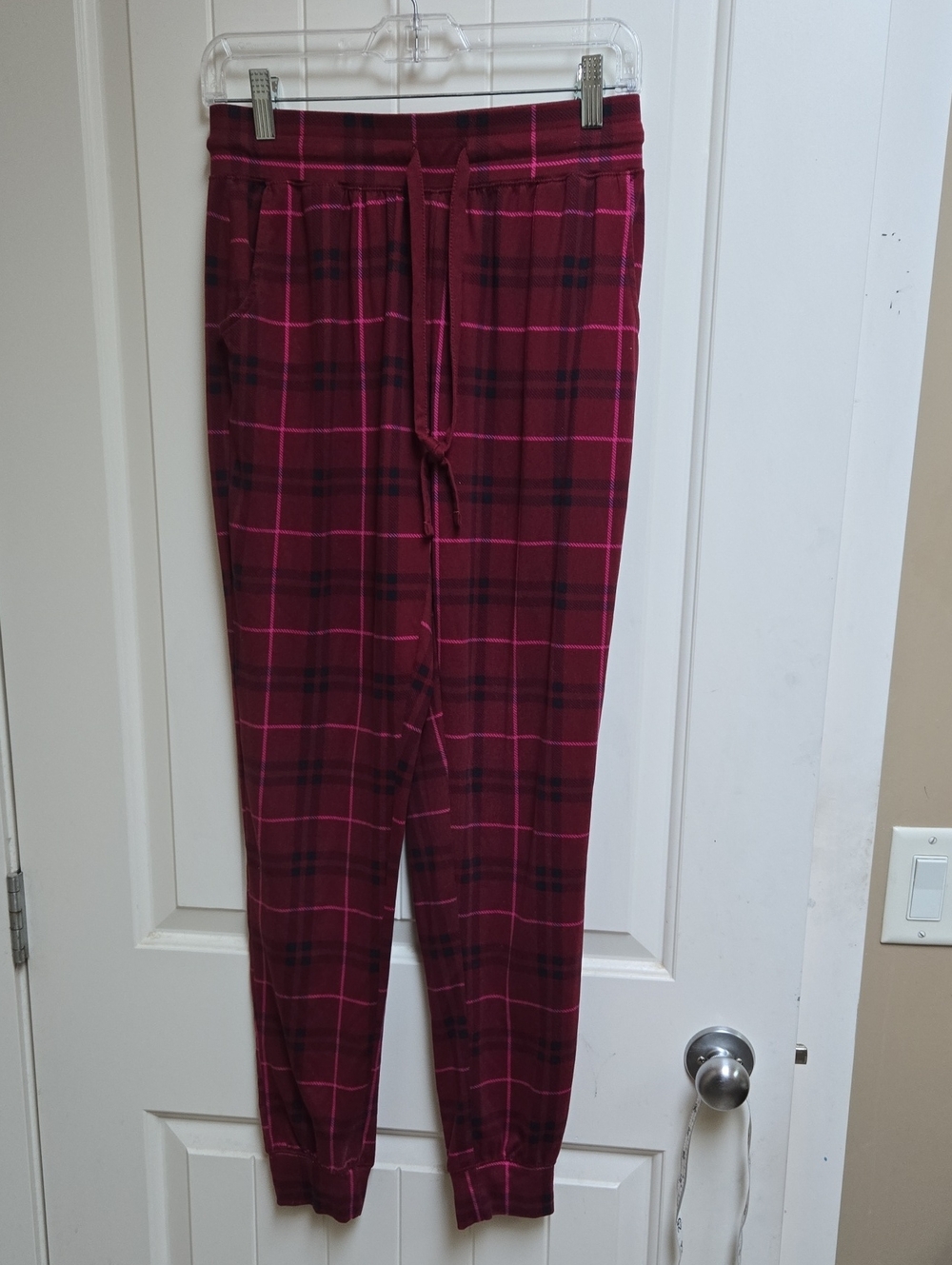 George Women Small Christmas Maroon Red Plaid Jogger Lounge Pants Casual Comfort